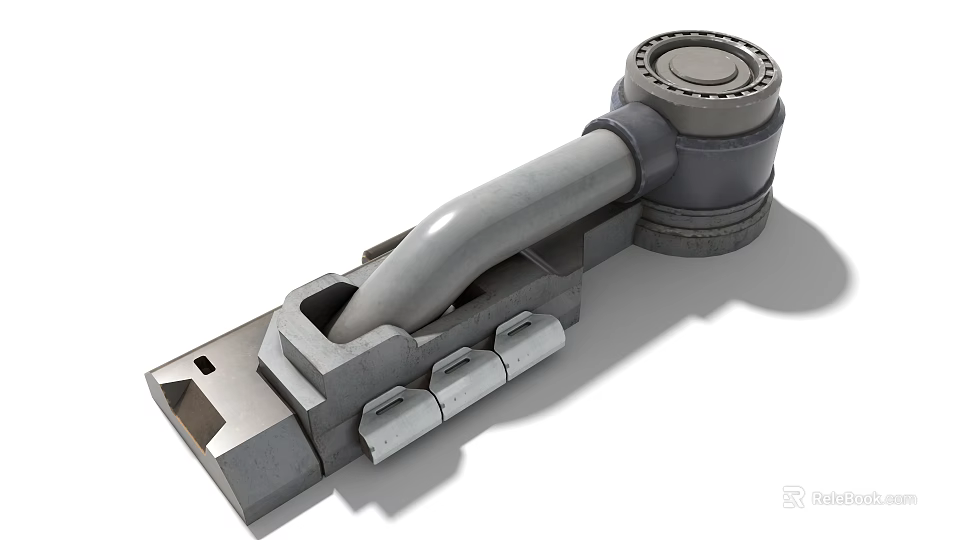Industrial Equipment Metal Mechanical Part With Cylindrical Arm And Fixing Bolts 3d model 