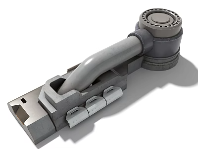 Industrial Equipment Metal Mechanical Part With Cylindrical Arm And Fixing Bolts 3d model
