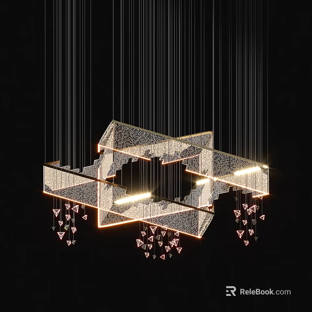 Modern Geometric Chandelier With Metal Frame LED Lights And Crystal Pendants 3d model 