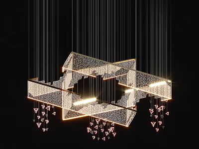 Modern Geometric Chandelier With Metal Frame LED Lights And Crystal Pendants 3d model