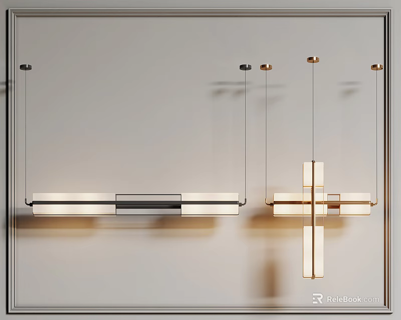 Modern Geometric Pendant Lights With Linear And Cross Shape Metal Frame Design 3d model 