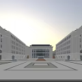 White Classical Style School Building With Columns Staircase And Front Statue Against Hills