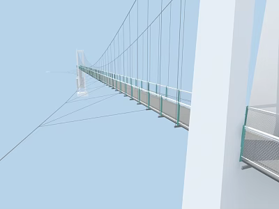 Modern Cable Stayed Landscape Bridge With Green Railings And Blue Sky View 3d model