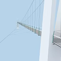 Modern Cable Stayed Landscape Bridge With Green Railings And Blue Sky View