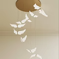 White Wing Shaped Chandelier With Hanging Elements For Modern Interior Decor 3d model