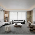 Modern Living Room Interior With White And Black Leather Sofas Coffee Table And Wooden Accents