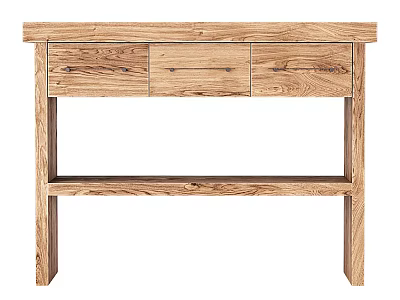 Natural Wooden Console Table With Three Drawers And Open Shelf Design 3d model