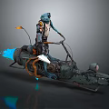 Game Movie Character Blue Sci Fi Figure Riding Green Mechanical Vehicle With Blue Jet Flames