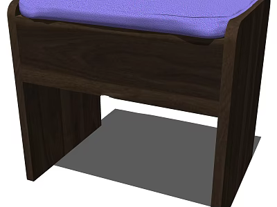 Dark Brown Wooden Stool With Purple Cushion And Simple Sturdy Design Features 3d model