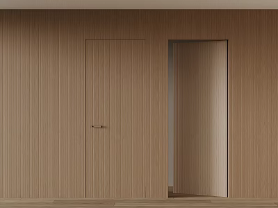 Modern Wooden Swing Door Design With Open And Closed Panels In Natural Wood Interior 3d model