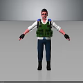 3D Male Character In Sunglasses Green Bulletproof Vest White Shirt Blue Pants Black Gloves Boots
