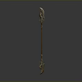 Ancient Decorative Spear Weapon With Ornate Metal Head And Wooden Shaft