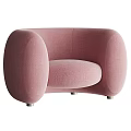 Modern Rounded Single Sofa with Beige and Pink Upholstery and Curved Design Features