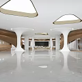Modern Front Desk Reception With Curved Wooden Panels And Spacious Lobby Design
