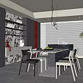 Modern Restaurant Interior With Marble Dining Table Pendant Lights And Comfortable Chairs 3d model