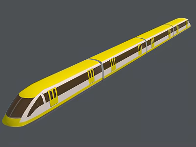 Yellow Modern Long Train With Streamlined Front And Multiple Carriages 3d model