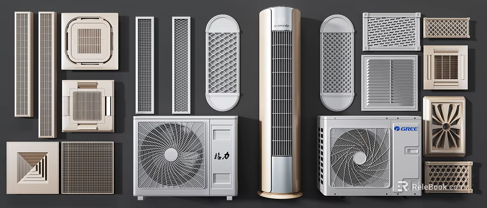 Air Conditioner Fan Series Featuring Standing Unit Cabinet Fan Grilles And Filters 3d model 