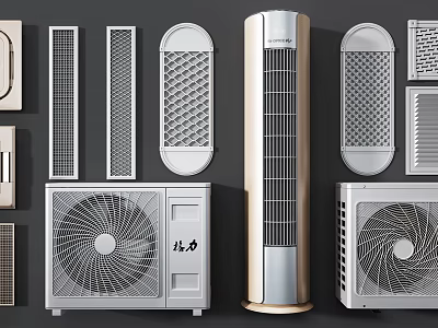 Air Conditioner Fan Series Featuring Standing Unit Cabinet Fan Grilles And Filters 3d model
