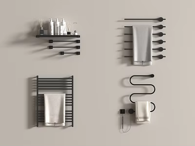 Modern Black Bathroom Accessories with Shelf Towel Rail Heated Rack and Paper Holder 3d model