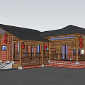 Traditional Chinese Style Homestay Building With Red Brick Walls Wooden Structure And Red Lanterns