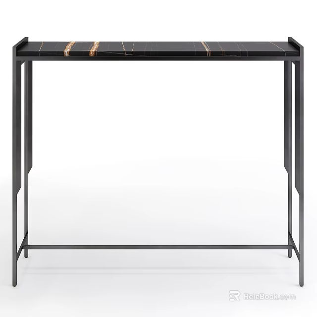 Modern Dining Table With Black Marble Top And Sleek Metal Frame Design 3d model 