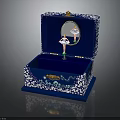 Blue Jewelry Box Interior With White Floral Patterns Ballet Dancer Figurine Mirror And Velvet Lining