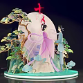 Traditional Qixi Festival Scene Decoration With Figures Moon Pine Clouds And Deer