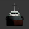 Water Transport Vessel With Green Deck Red Hull Cargo Area And Cabin Structure