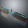 Industrial Mechanical Scene Components With Blue Outlined Internal Structure And Two Rectangular Frame Designs