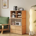Wooden Storage Cabinet With Glass Door Shelves And Drawers In Living Room