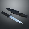 Military Weapon Knife With Black Handle Sharp Silver Blade And Durable Black Sheath 3d model