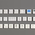Various White Switch Panels Featuring Different Types Sockets And Digital