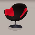 Black and Red Single Sofa with Modern Round Shape and Silver Metal Base 3d model