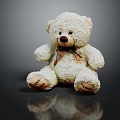White Fluffy Teddy Bear with Brown Bow Tie Text on Paws on Black Reflective Surface 3d model