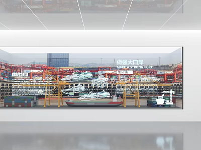 Background Wall Displaying Major Port Scene With Cranes Containers And Ships 3d model