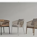 Leisure Chairs with Wicker Design Armrests Black White Wooden Frames and Beige Brown Cushions
