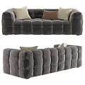 Modern Dark Gray Velvet Sectional Sofa With Decorative Beige And Brown Pillows