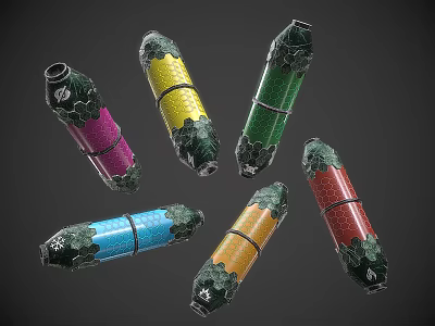 Colorful Grenades With Leaf Patterns And Stripe Designs In Various Hues 3d model