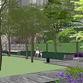 Garden Landscape Design With Lush Trees Stone Pathway Lawn Area And Modern Seating