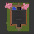 Cartoon Scene Of Japanese Multilayer Tower With Black Roof Pink Cherry Blossoms And Green Grass