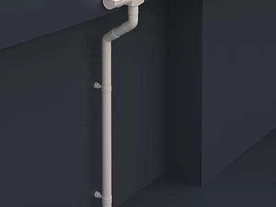 White Indoor Plumbing Pipe With Curved Design Installed On Dark Wall 3d model