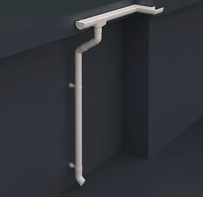 White Indoor Plumbing Pipe With Curved Design Installed On Dark Wall 3d model
