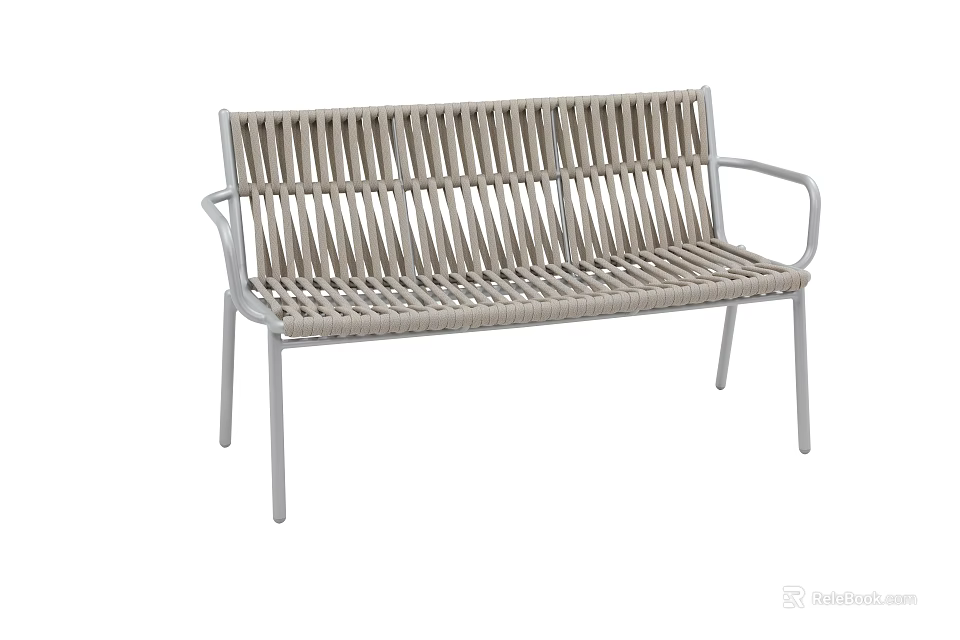 Modern Outdoor Bench With Woven Rattan Seat And Metal Frame Design 3d model 