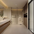 Modern Bathroom Interior Design With Large Mirror Vanity Cabinet And Warm Lighting 3d model