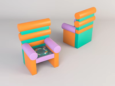 Colorful Modern Leisure Chairs With Orange Green And Purple Striped Blocks Design 3d model