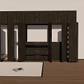 Dark Wooden Modern Wardrobe Interior With Open Doors Drawers And Shelves