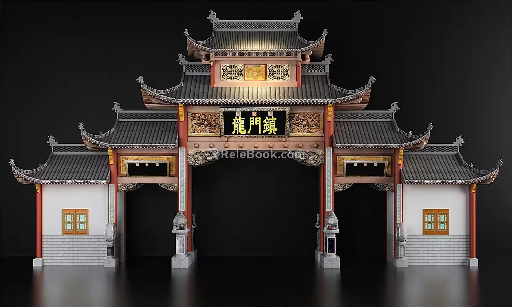 Chinese-style archway gatehouse 3d model