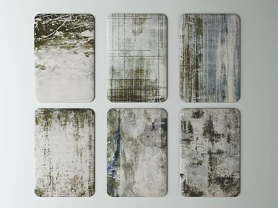 Square Rugs With Vintage Distressed Patterns And Neutral Textured Design Styles 3d model
