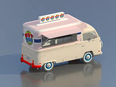Beige Hot Dog Van With Pink Canopy Food Service Window And Sign 3d model