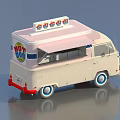 Beige Hot Dog Van With Pink Canopy Food Service Window And Sign